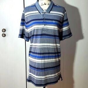 Penguin- Mens Blue Striped Polo with logo short sleeve Sz. Large